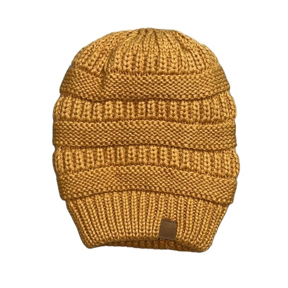 Womens Beanie Hat Knit Mustard Yellow New - Picture 1 of 5